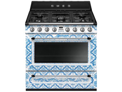 SMEG Dolce&Gabbana plynový sporák TR90DGMD9 biela/modrá + 5 ročná záruka zdarma