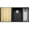 1 525851 kuchynsky drez blanco axia iii 6 s s excentrom pravy s drevenou doskou na krajanie a miskou cierna